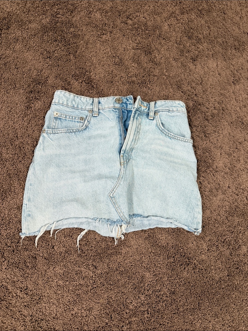 Zara Light Blue Denim Mini Skirt - Raw Hem
